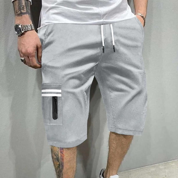 pstuiky Pantalones cortos cargo para hombre, Pantalones cortos de trabajo para hombre, de verano, finos, holgados, de pierna recta, con múltiples bolsillos y cremallera, informales