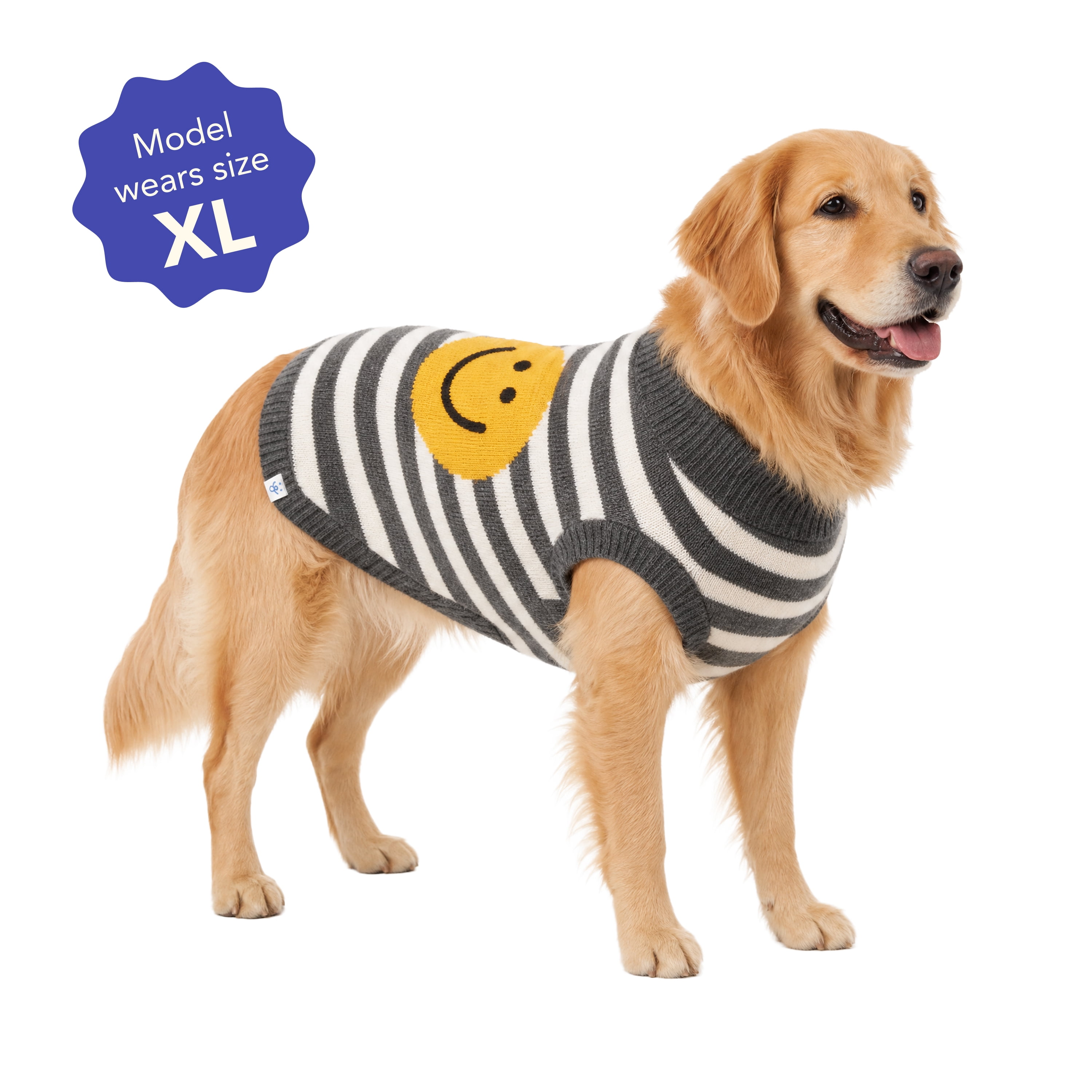 Oodles Smiley Face Striped Turtleneck Fall Dog Sweater, Multicolored, XL