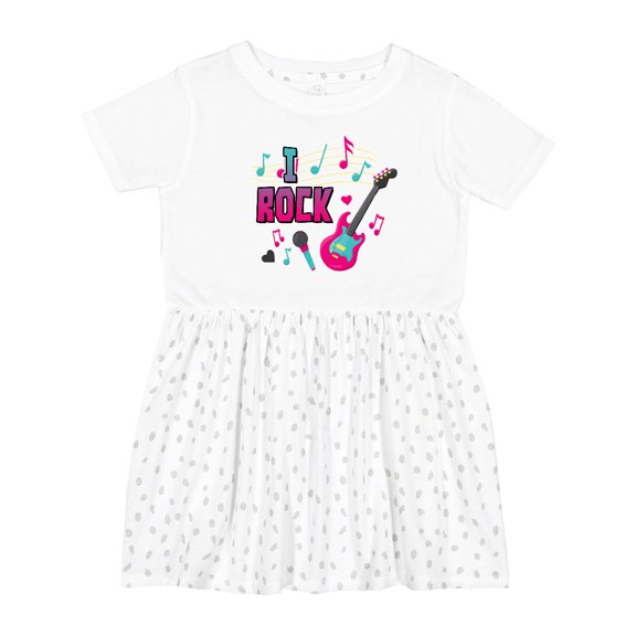 Inktastic I Rock with Guitar Microphone and Music Notes Girls Toddler Dress