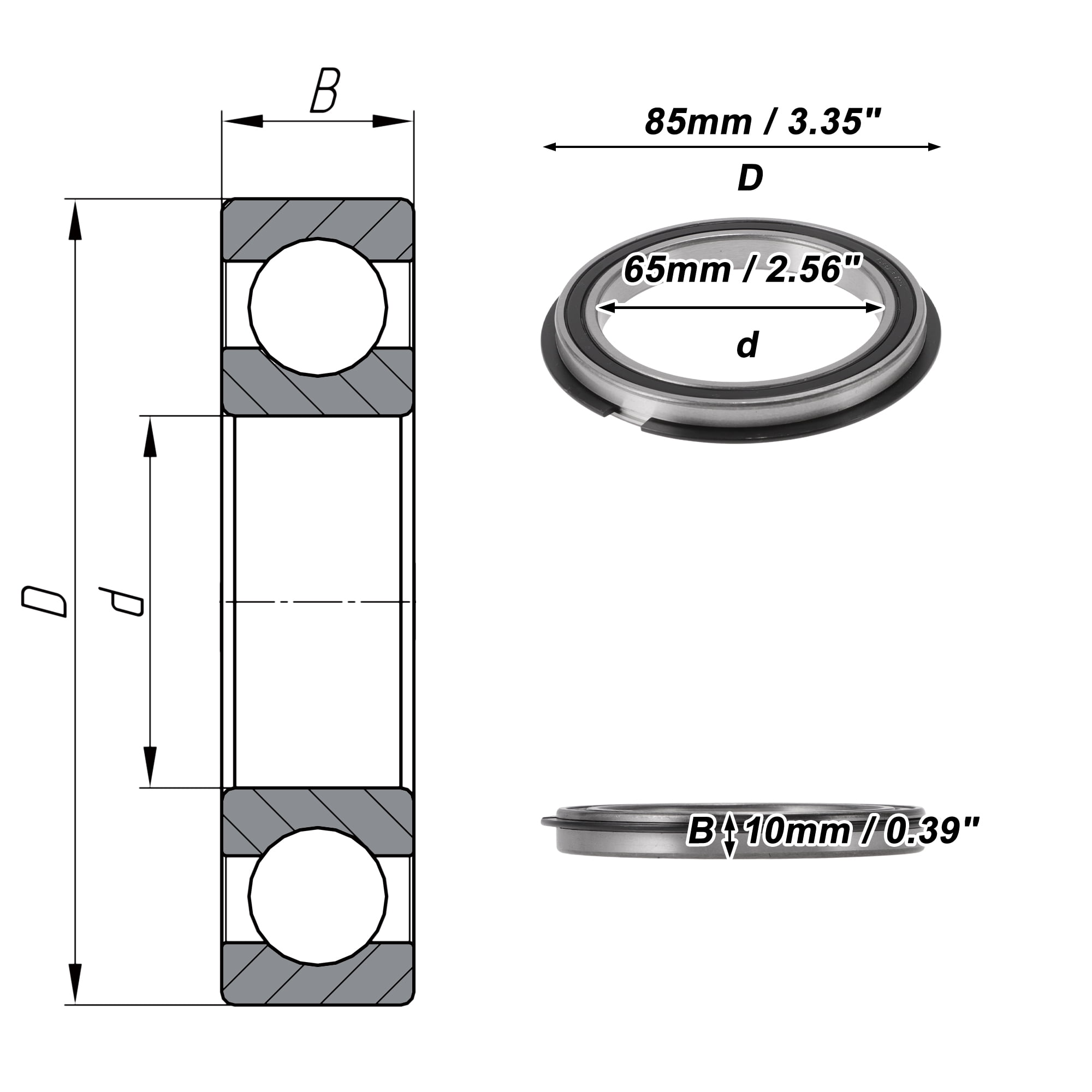Unique Bargains 6813NR2RS Deep Groove Ball Bearings 65x85x10mm P6 Double Rubber Seal Lubricated Bearings 1 Pc Car Scooter Skateboard Wheel Universal Black