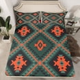thumbnail image 2 of jejeloiu Green Orange Rhombus Queen Sheet Sets,Boho Exotic Geometric Flat Sheet,Rustic Aztec Triangle Queen Fitted Sheet For Adults,Super Cozy Room Decor,4 Pieces, 2 of 7
