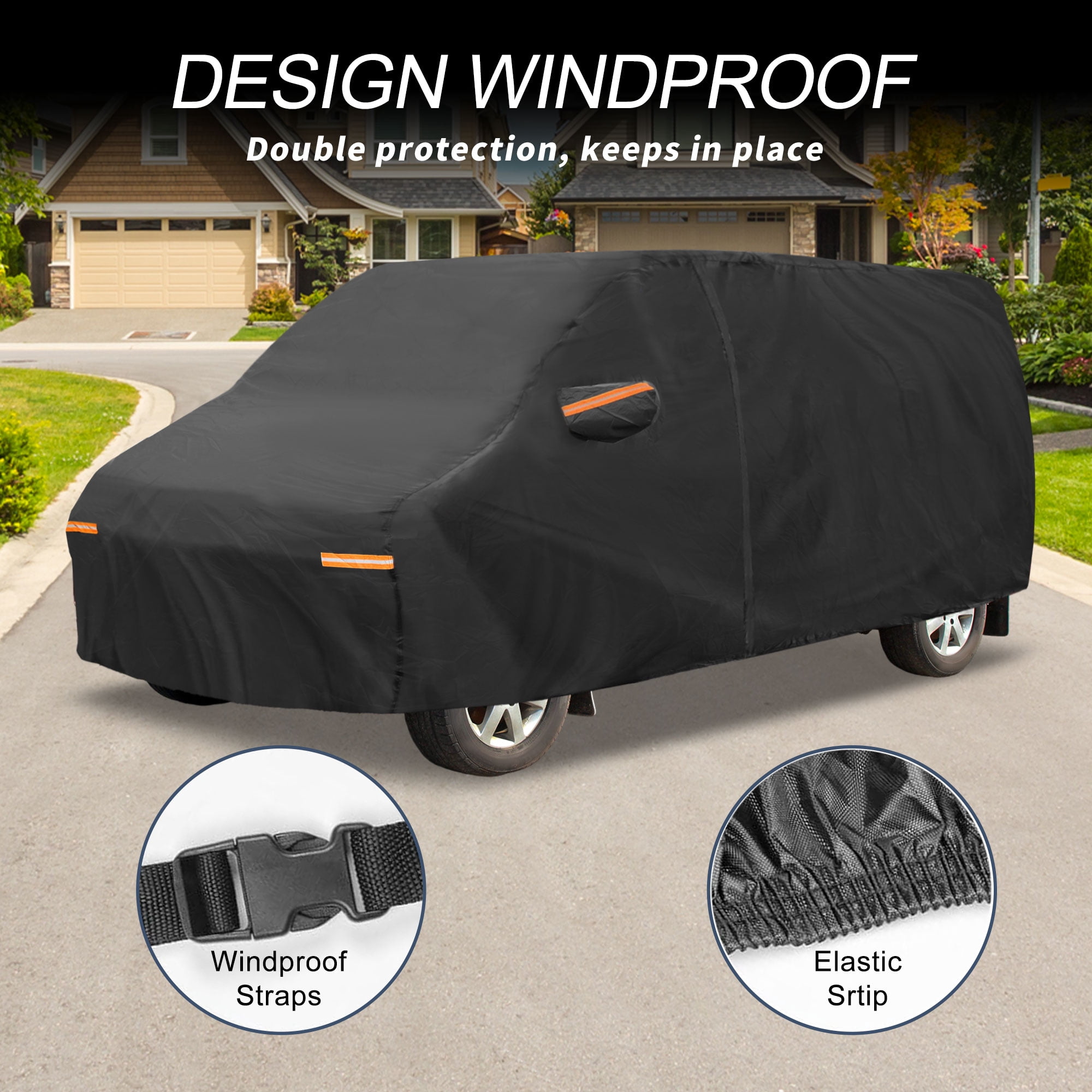 Unique Bargains 210D-PU Car Cover Black for Black ford E-Series 192.91"x75.2"x66.93"