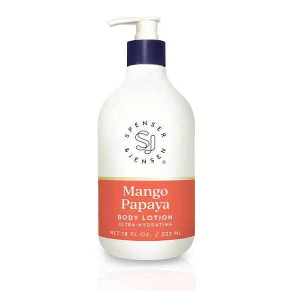 Spenser & Jensen Loción corporal hidratante diaria con mango y papaya hidratantes, suave para todo tipo de piel, loción corporal para mujeres y hombres, sin parabenos, 18 oz (paquete de 1)