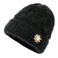 thumbnail image 2 of Skymirror Mother Hat Flower Rhinestones Shiny Solid Color Autumn Winter Thickened Plush Lining Knitted Beanie Hat Streetwear, 2 of 8