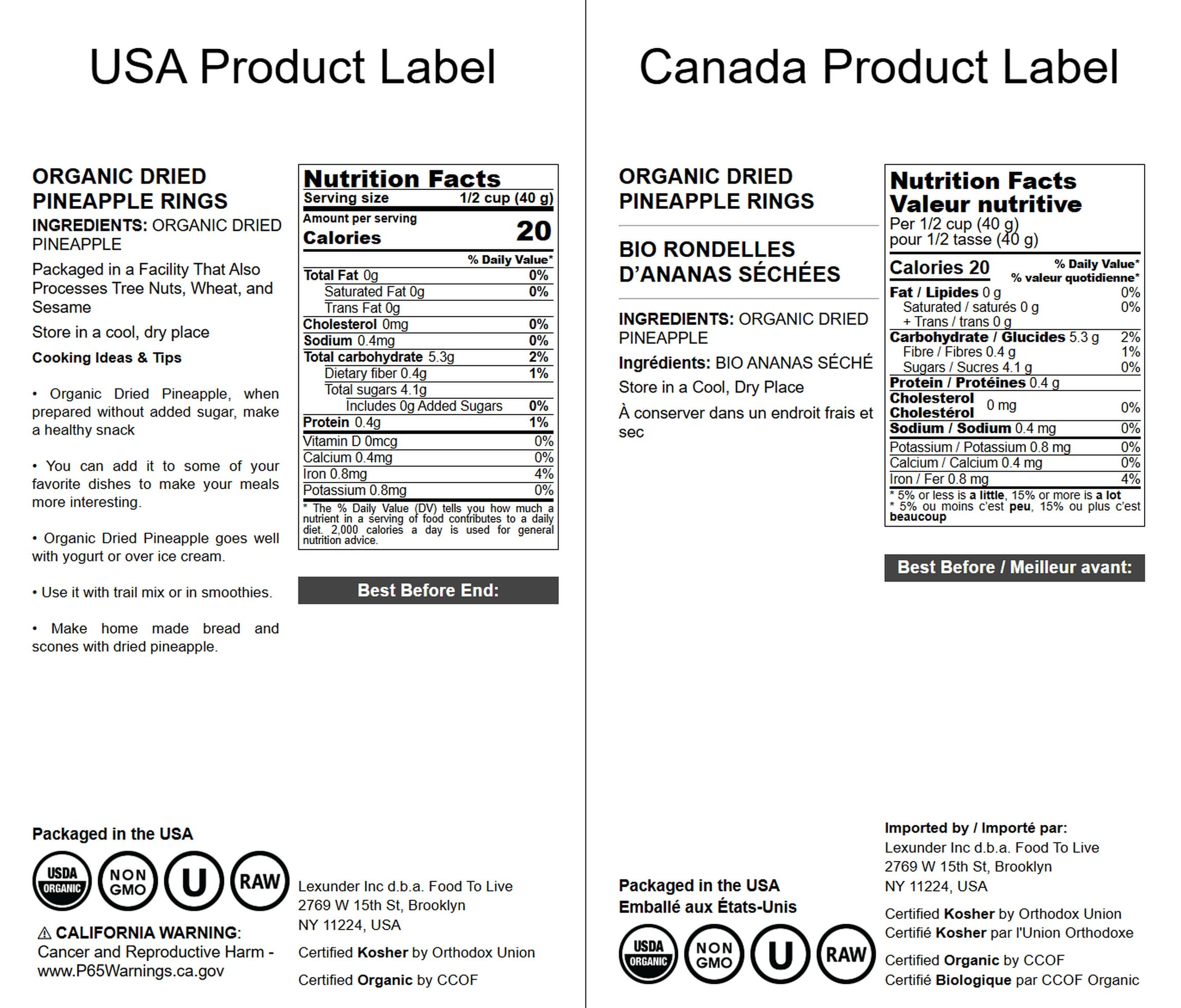 Organic Dried Pineapple Rings, 10 Pounds — Non-GMO, Kosher, Raw, Vegan — by Food to Live