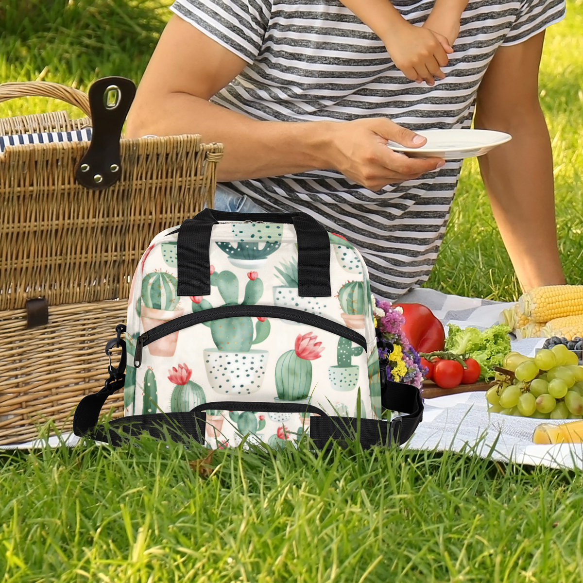 Herdesigns Cactus Insulated Lunch Bag for Women Men Adults Large Reusable Lunch Box Leakproof Portable Cooler Tote Bags with Adjustable Shoulder Strap