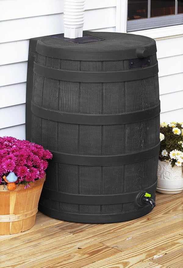 Good Ideas Recycled Rain Wizard 50-Gallon Rain Barrel, Heavy-Duty Recycled Plastic Construction