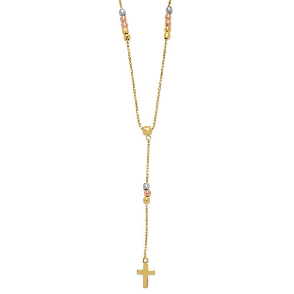 14K Gold Rosary Necklace with Tri-Color 