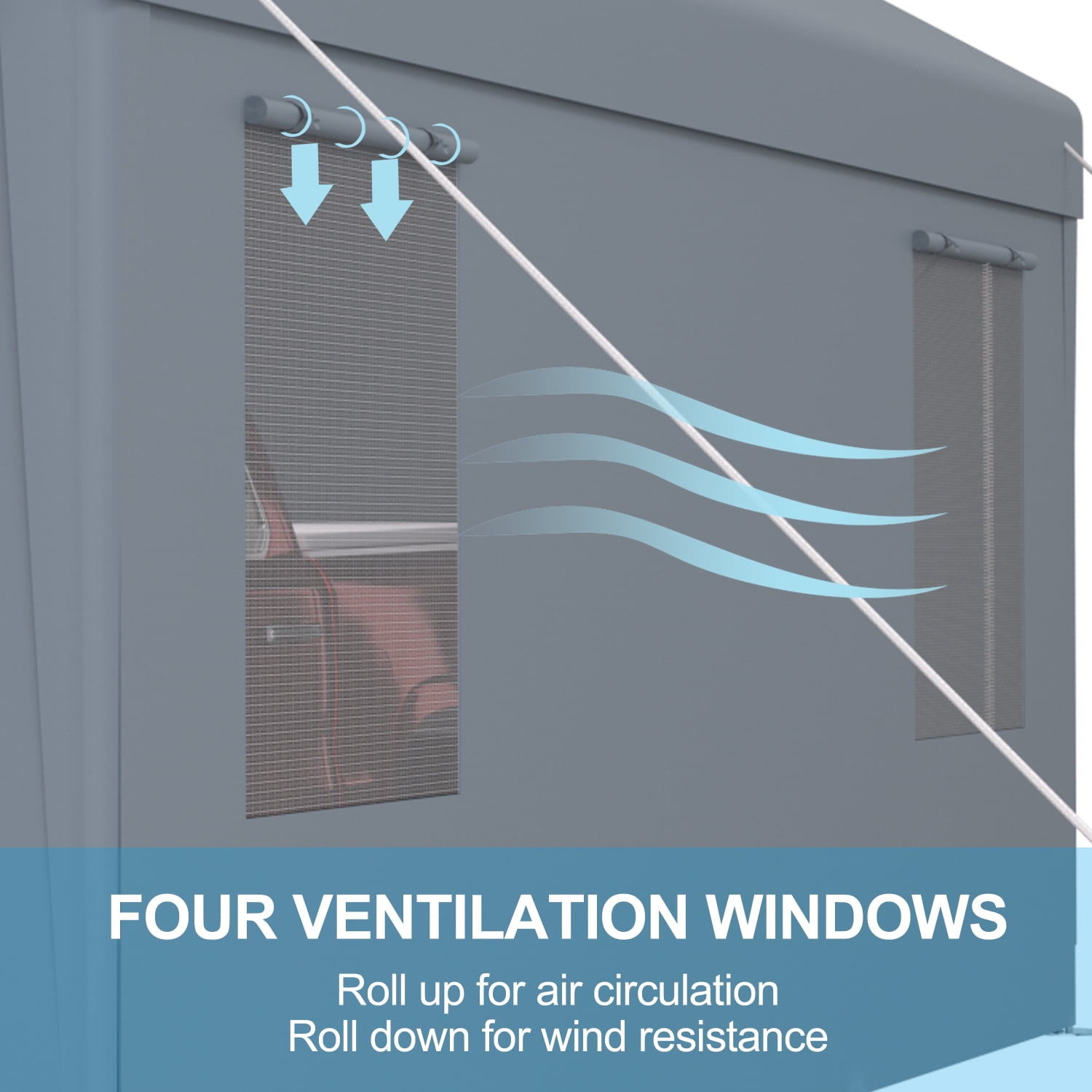 Miekor Furniture Carport 12' x 20' Portable Garage, Heavy Duty Car Port Canopy with 2 Roll-up Doors & 4 Ventilated Windows for Car, Truck, Boat, Garden Tools,grey 66904