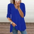 thumbnail image 2 of HAiming Women's Long Sleeve Shirts Solid Color V Neck Loose Comfortable Pullover Tops Casual Work Office Blouse, 2 of 7