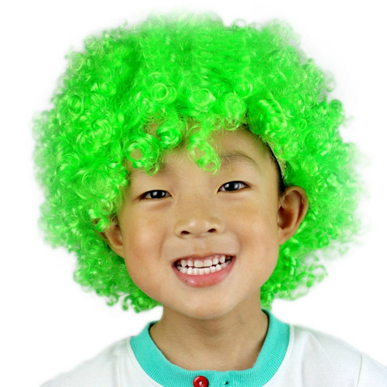 marioyuzhang Half Wigs for Green Kids Human Hair Wig Bundles Party Disco Funny Clown Hair Football Fan Kids Masquerade Hair Wig Glueless Closure