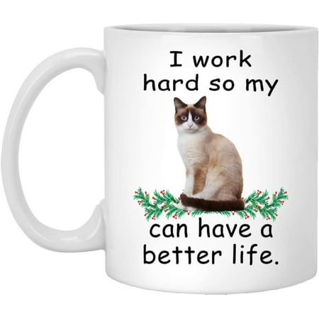 

Funny Pet Lover Gifts Snowshoe Cat Light Gold Can Live Better Christmas 2022 Gifts White Coffee Mug White 11oz