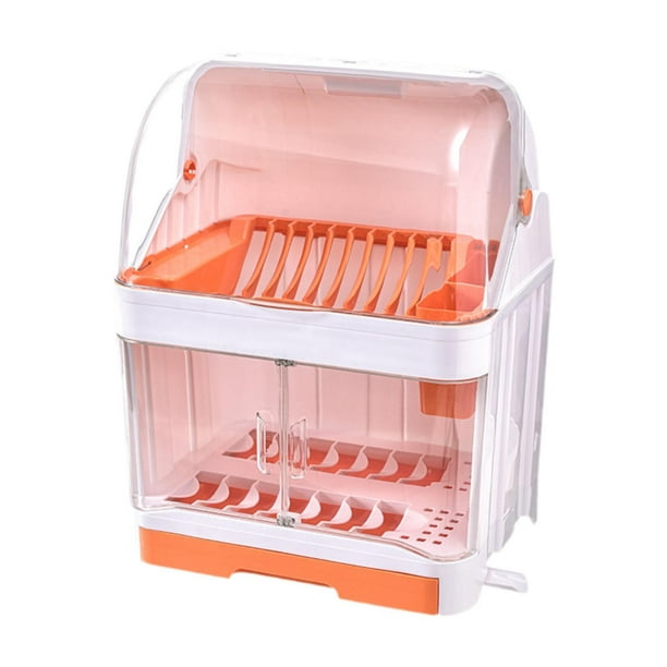 Luzkey Dish Draining Rack Dish Drying Rack Double Layer with Lid Cover