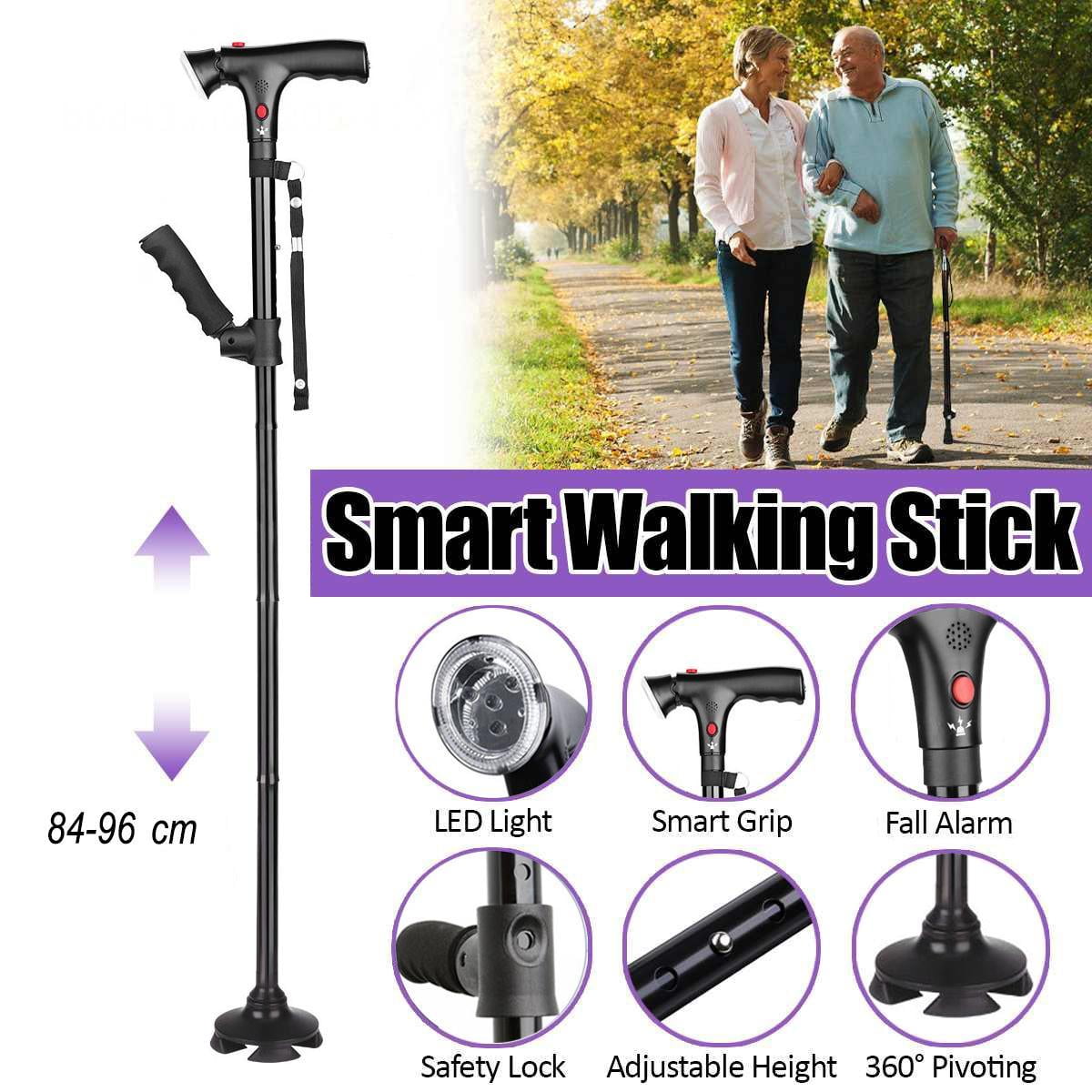 Fovien Clever Walking Stick With LED Light, Travel Adjustable Folding