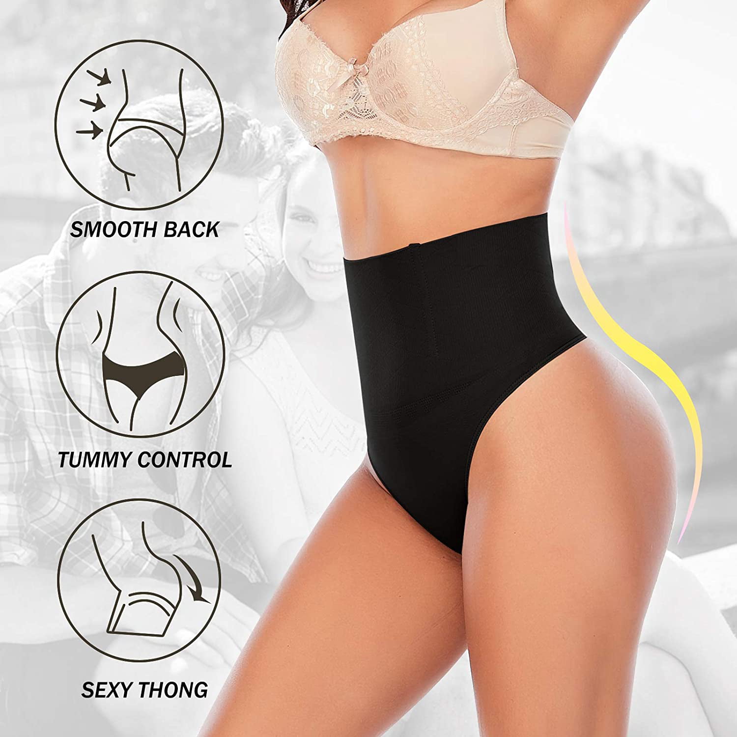 COMFREE Sexy Thong Shapewear for Women Tummy Control High Waisted Thongs  Underwear Seamless Girdle Body Shaper Panty 