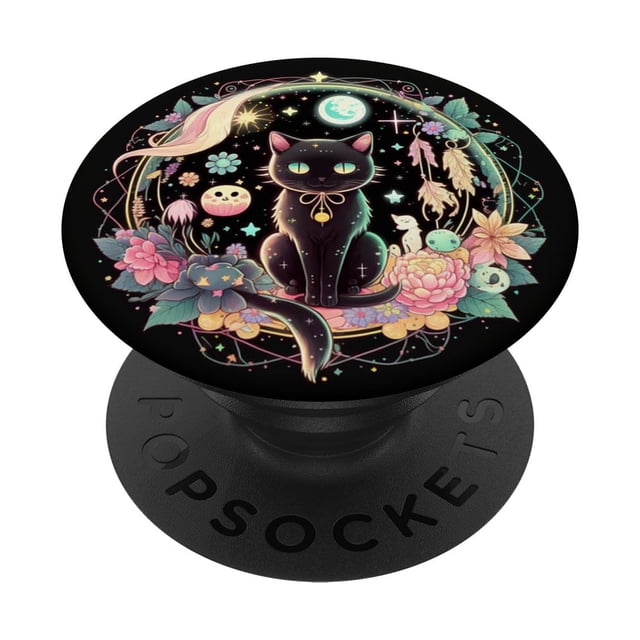 Empuñadura para teléfono celular Kawaii Pastel Goth Black Cat PopSockets