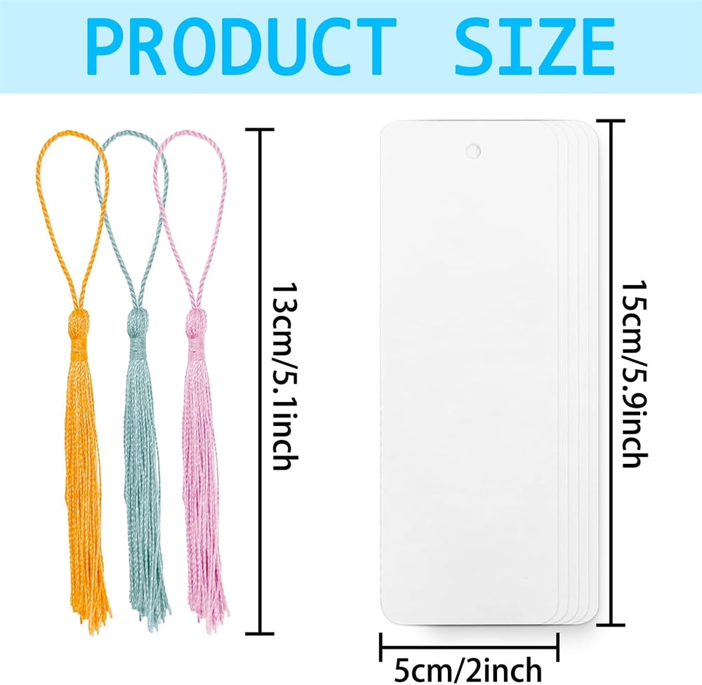 MODANU 100pcs Watercolor Paper Blank Bookmarks with Colorful Tassels, White Cardstock Bookmarks Bulk Watercolor Bookmark with Hole Bookmark Making Kit for DIY Projects Gifts Tags - 6 X 2 Inches
