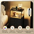 thumbnail image 4 of Night Stand Set of 2 with Charger Station, Nightstand Sets with LED Light and 4 Storage Drawers, Tall Dressers for Bedroom, Bedside Tables with Fabric Bins, Wood Shelf, Metal Frame, Black, 4 of 8