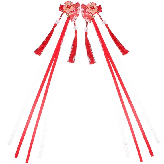 NICERIO Red Tassel Fan Hair Clips with Ribbon for Unique and Cute Hair Decoration