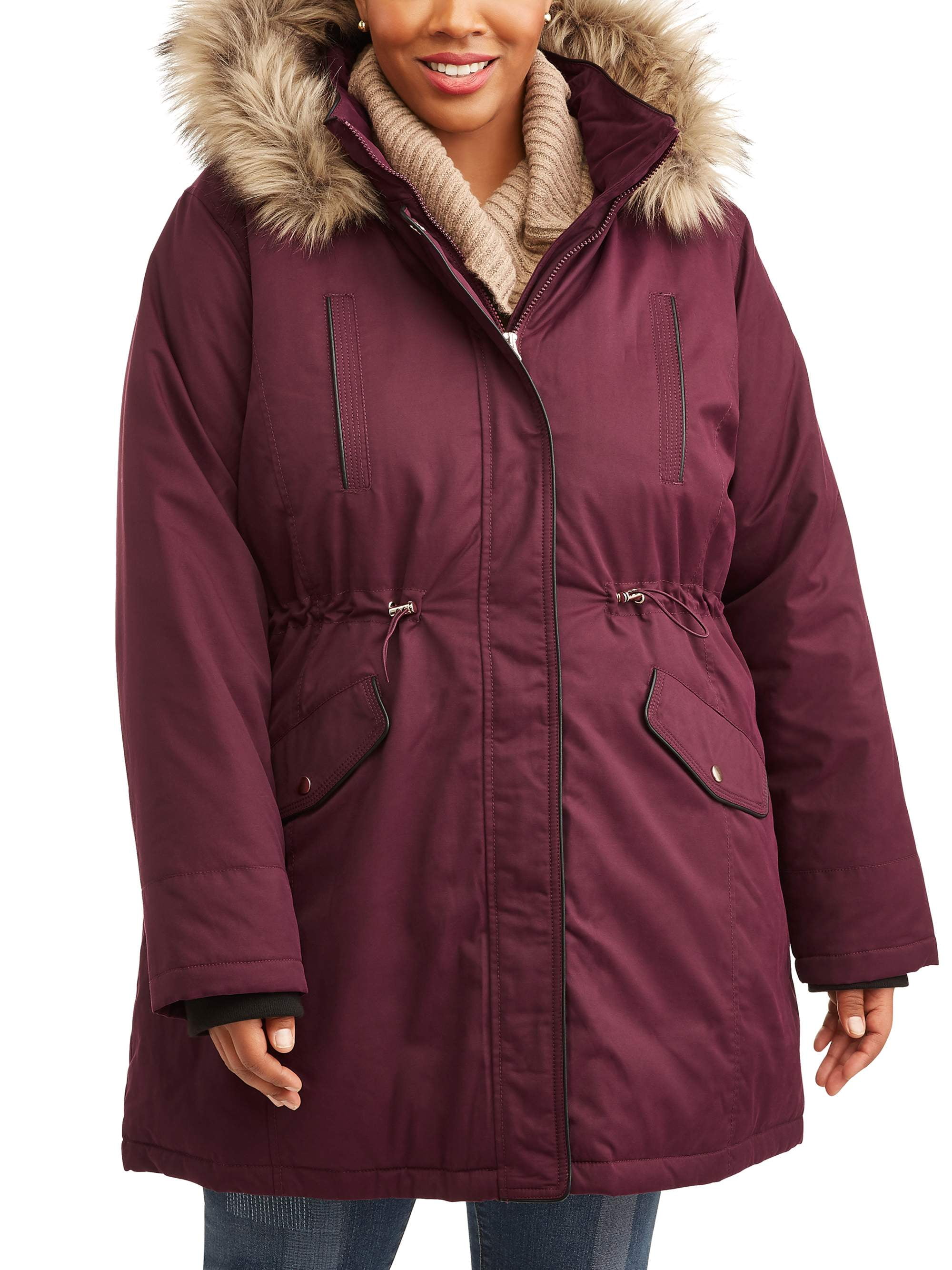 Time and Tru - Women's Plus-Size Heavyweight Parka Jacket With Faux Fur ...
