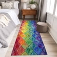 thumbnail image 5 of Colorful Modern Geometric Washable Runner Rugs 2'x6', Watercolor Rainbow Diamond Pattern Low Pile Throw Entryway Rug Non-Slip Sturdy Edge Binding Carpet for Indoor Bedside Entrance Bedside, 5 of 9