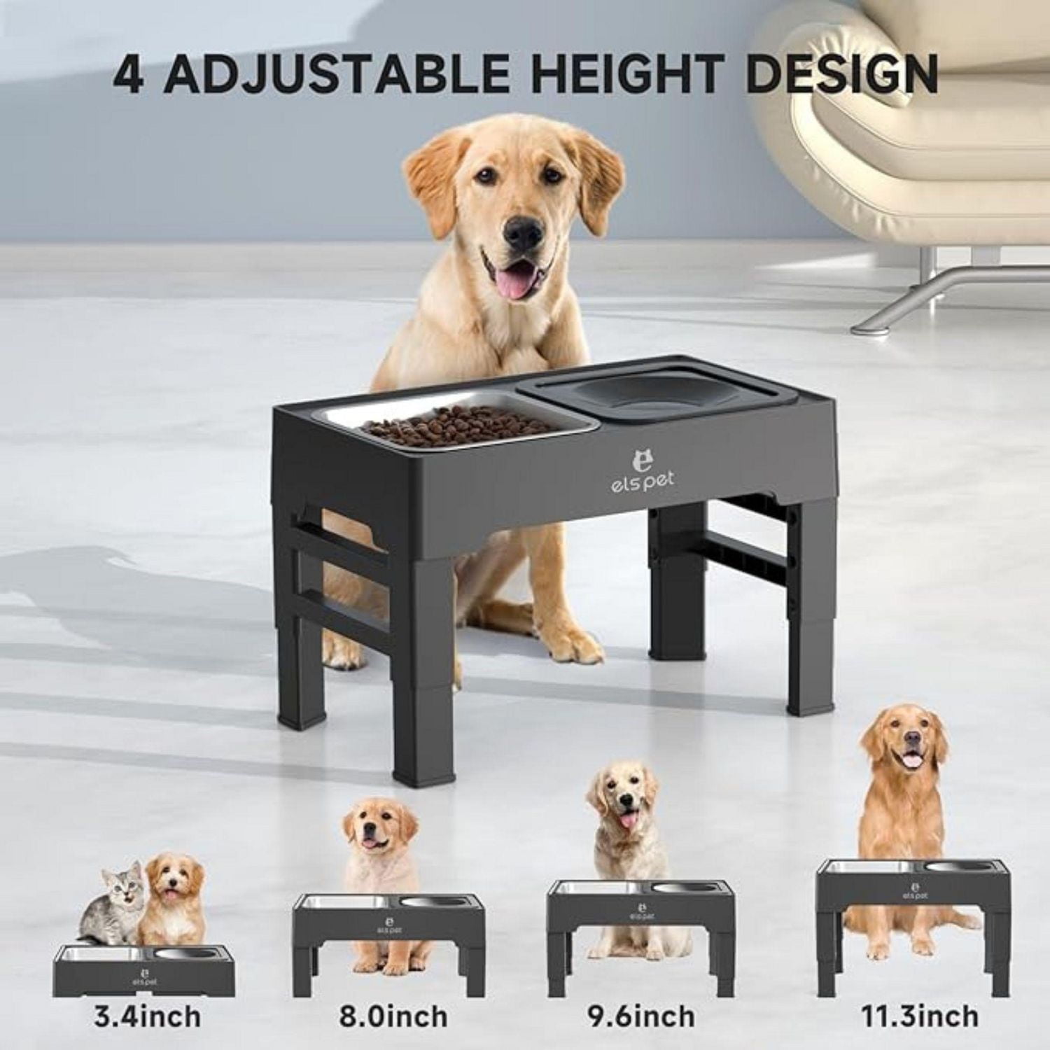 Station d’alimentation surélevée 2 en 1 Els Pet (bol en acier inoxydable + bol flottant)