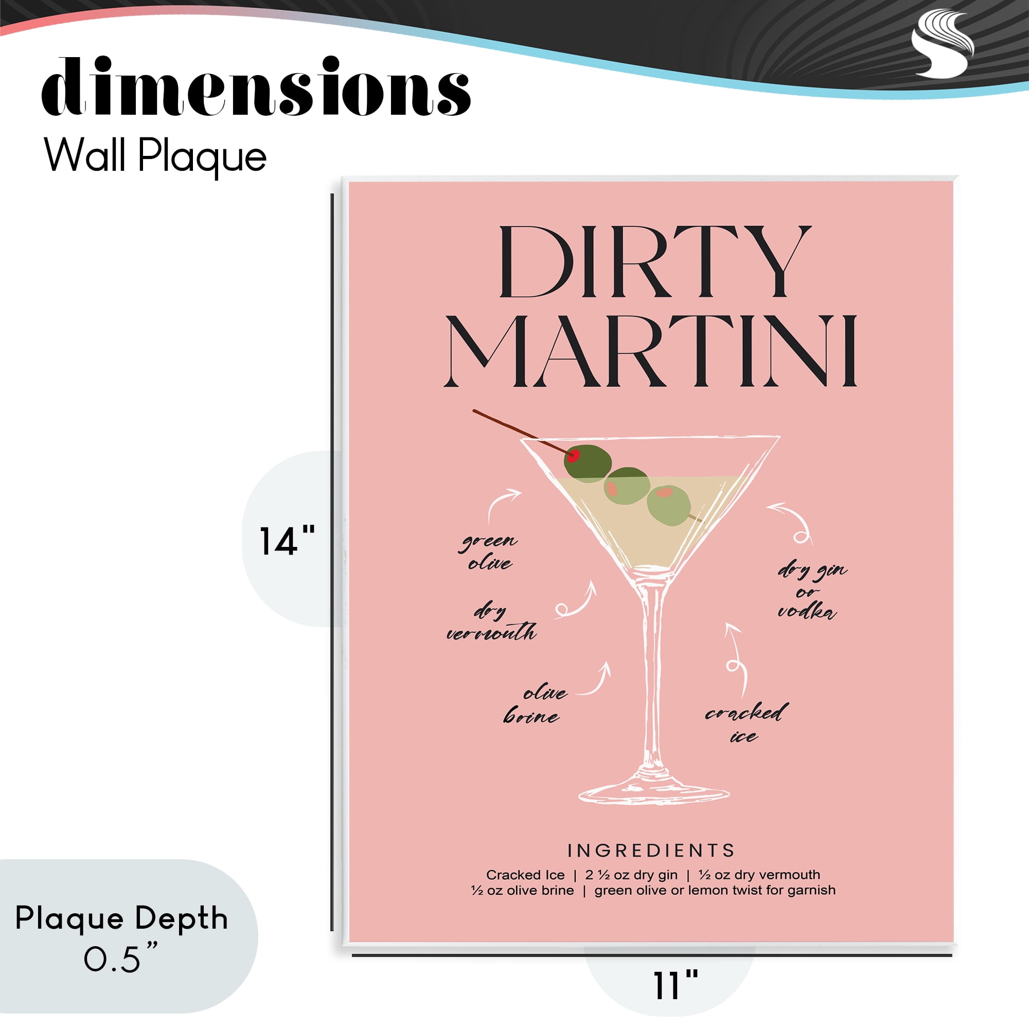 Stupell Industries Dirty Martini Pink Recipe Wall Plaque Art, design by Lettered and Lined