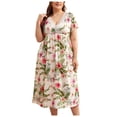 thumbnail image 2 of Qertyioot Robe pour Femme Grande Taille en Dentelle Patchwork Imprimée Pyjama d'Été Vêtements de Maison Robes de Pyjama, 2 of 5