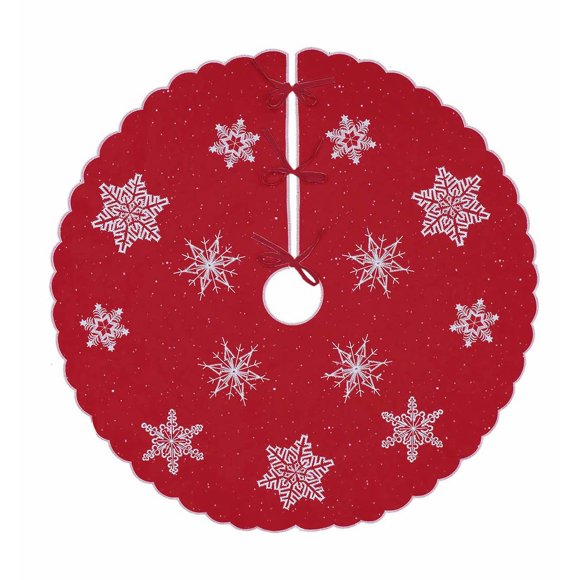 Falda para árbol de Navidad con bordado de copos de nieve de Simhomsen, color rojo