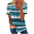 thumbnail image 2 of Hauts d'Été Grande Taille pour Femmes Mode Décontractée Confortable Col en V Zip Imprimé Manches Courtes Blouse T-Shirt Col en V Femmes en Solde, 2 of 5