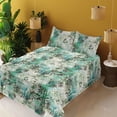thumbnail image 2 of Jungle Design Sheet Set, Grunge Forest Colors Leaves Greenery Silhouettes with Spots Art, Fitted & Flat Sheet with Pillowcase Bedding Accent 3 Pcs Set, Twin, Sea Green Cream Sea Blue, by Ambesonne, 2 of 5