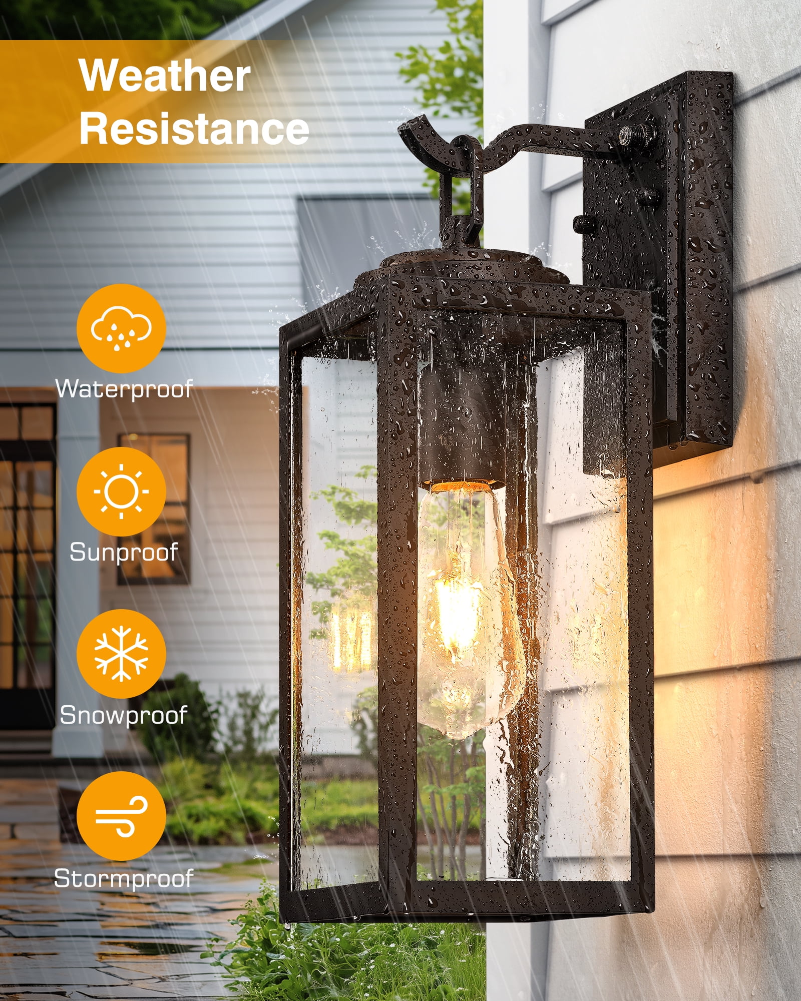 Outdoor Light Fixture, White Modern Outdoor Wall Lights Exterior with Tempered Seed Glass, Aluminum Waterproof Exterior Lighting Fixtures for House, Balcony, Garage, Garden, Yard