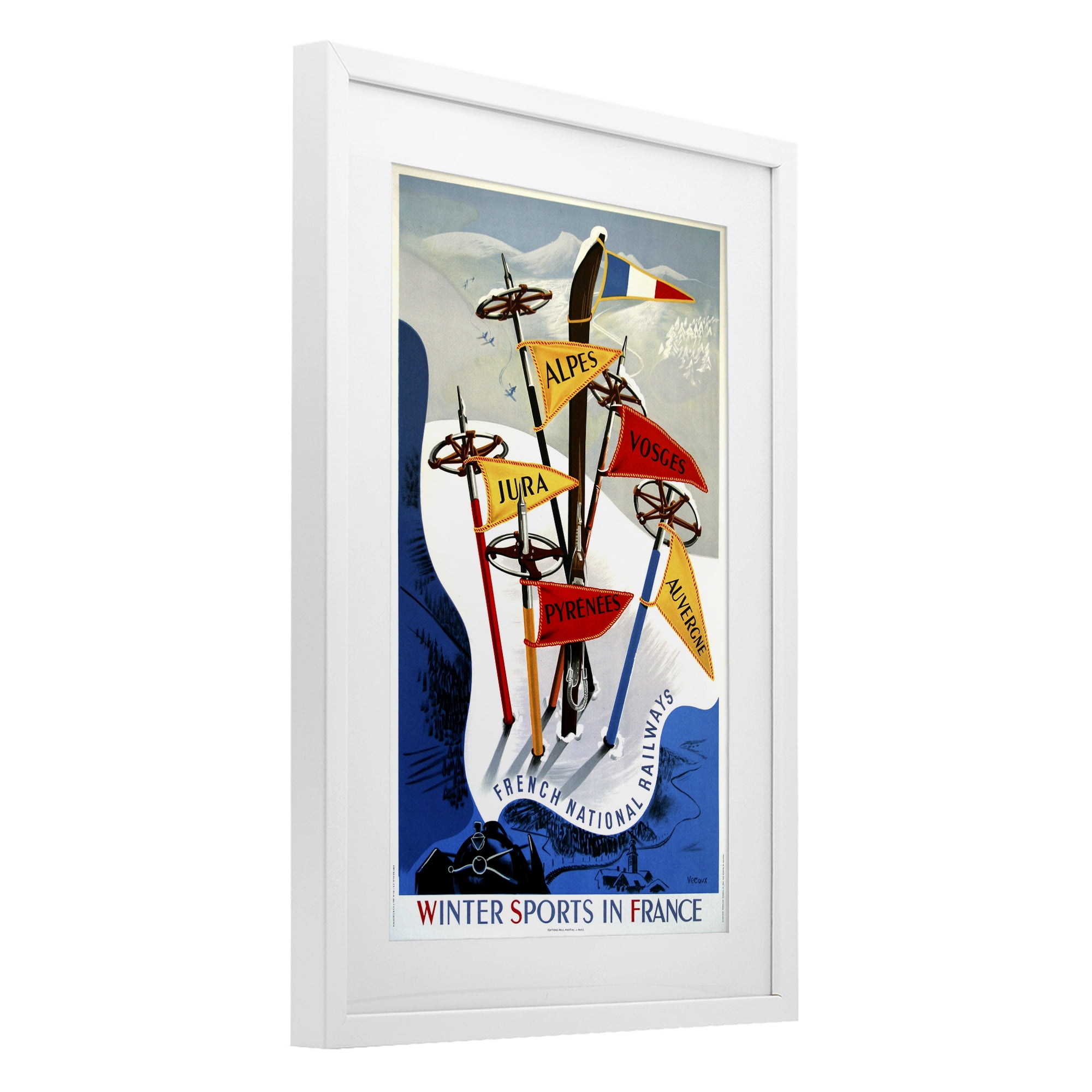 Stupell Industries Winter Sports In France White Framed Print Under Glass, design by Vintage Posters