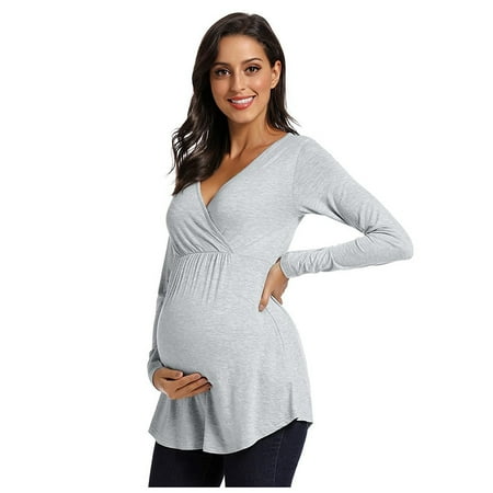 

Tangnade Women Maternity Long Sleeve Solid Color Tops T-shirt For Breastfeeding Maternity Tops