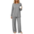 thumbnail image 2 of Xdegoge Womens Casual Two Piece Outfits Crewneck Long Sleeve Tunic Top and Wide Leg Sweatpants Set with Pockets Comfy Relaxed Fit Fall Loungewear Sweatsuits, 2 of 6