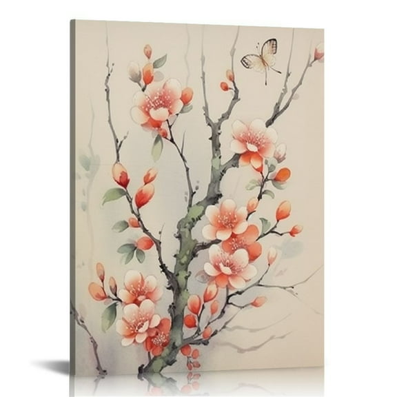 JRXY Beautiful Pink Peach Blossom Beautiful Flower Canvas Wall Art Contemporary Simple Life Canvas Painting Pictures for Home Bedroom Decor for Living Room Bathroom Decor 12x16 in