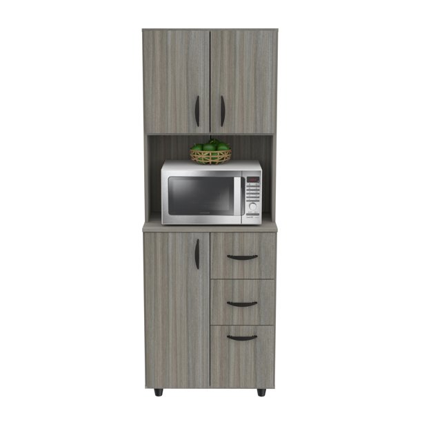 Inval 3Drawer 4Shelf Kitchen/Microwave Storage 24"W, Gray
