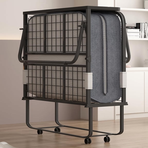 CECER Rollaway Bed with 5 Inch Foam Mattress, 75" x 31" Folding Bed, Cot Size Space-Saving Guest Bed with Headboard, Portable Foldable Bed for Adults with Sturdy Metal Frame and Dust Cover