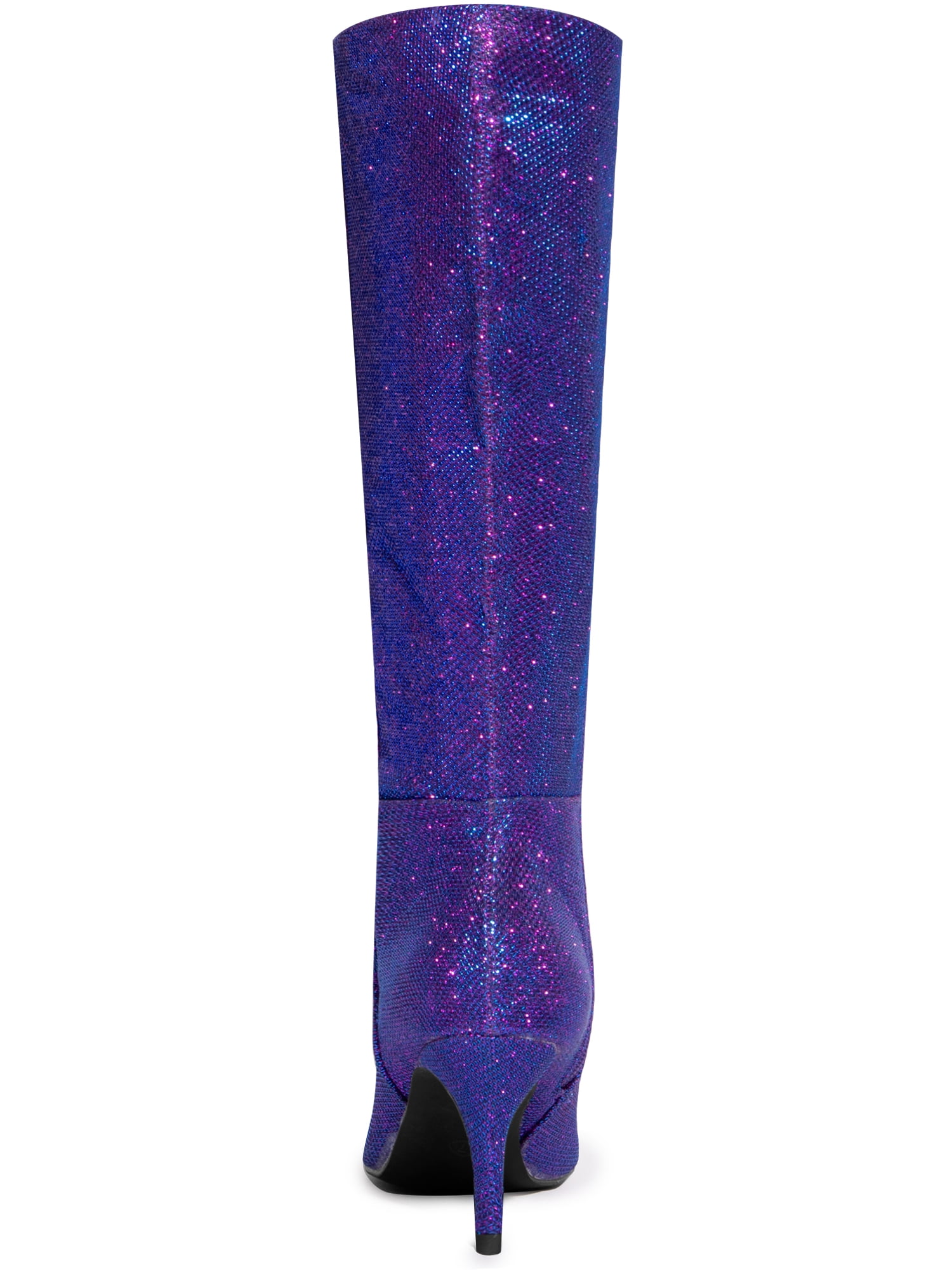 DARING DIVA Women's Pointy Toe Sparkle Glitter Stiletto Heel Knee High Boots Purple 6