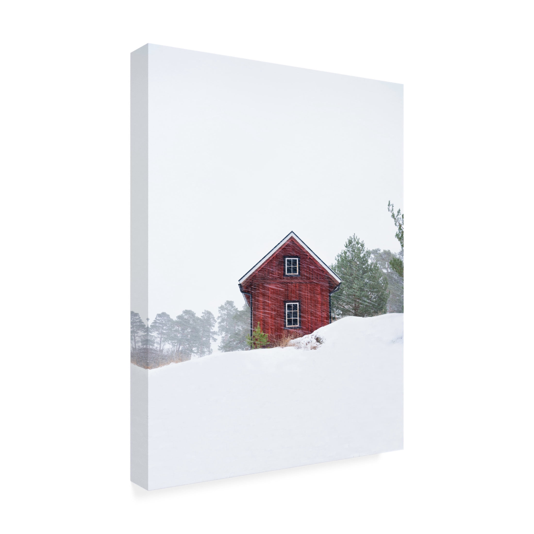 Trademark Fine Art Christian Lindsten Old Red House During Snowstorm Canvas Wall Art