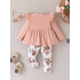 thumbnail image 4 of Faithtur Ensemble 2 Pcs pour Bébés Filles, T-shirt à Manches Longues Col Rond avec Nœud et Pantalon à Imprimé Floral Vêtements d'Automne, 4 of 9
