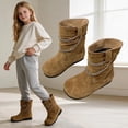 thumbnail image 2 of Girls Winter Boots Kids Snow Shoes Faux Suede Upper Fleece Lined Mid Calf Boot Pull-On Non Slip Outsole for Cold Outdoor Daily Wear, 2 of 9