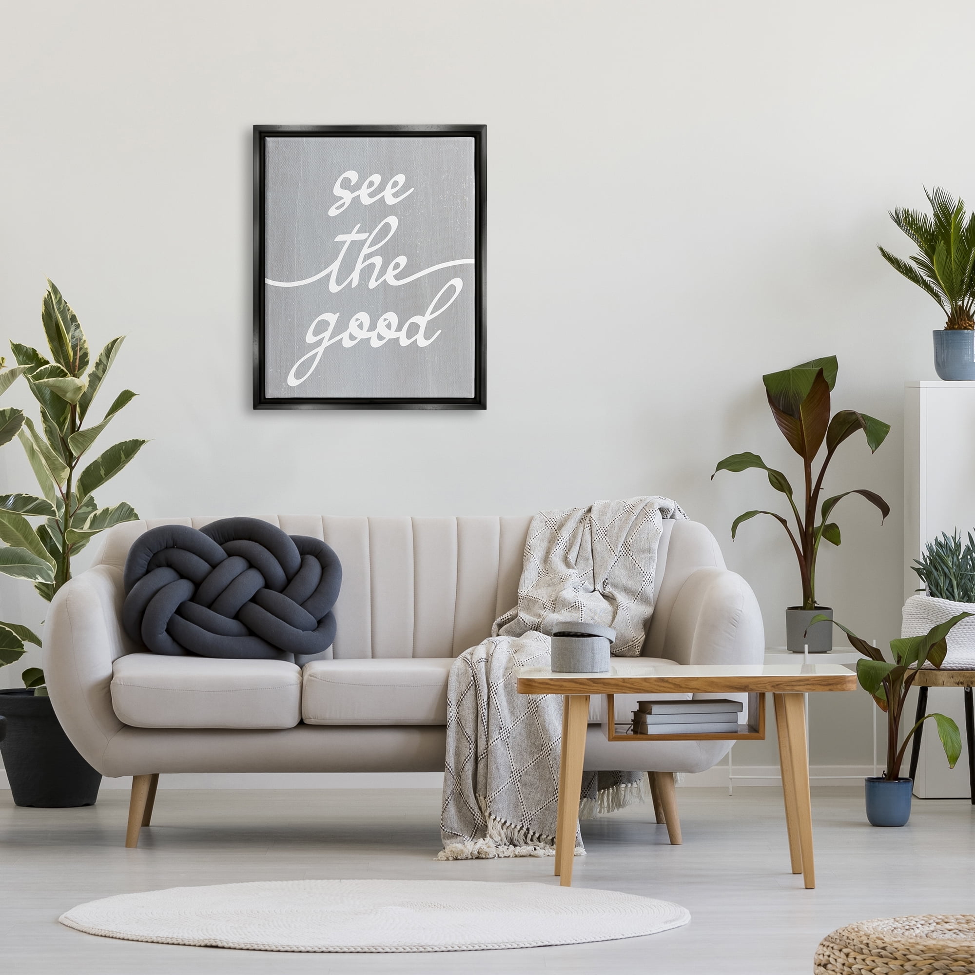 Stupell Industries Grey See The Good Inspirational Painting Black Floater Framed Art Print Wall Art, 25 x 31