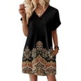 thumbnail image 2 of Women's Floral Print V-Neck Short Sleeve Casual Dress with Pocket, Pullover Summer Dress, Lightweight Comfort Fit, Fashion Ladies Clothing,Black,XL, 2 of 8