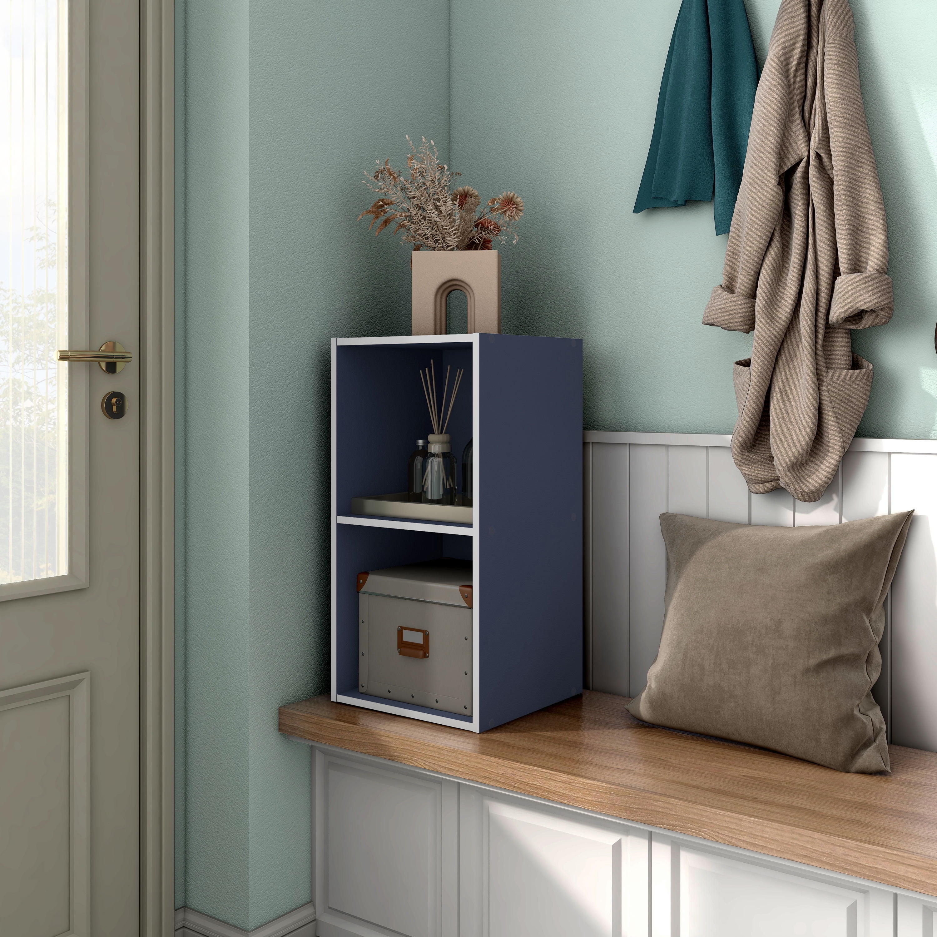 Join Stackable 2-Cube Wood Steel Blue Bookcase