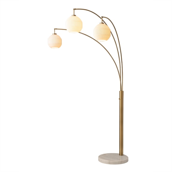 NOVA of California Moraga 3 Light Arc Floor Lamp - 85", Bone Porceliain, Weathered Brass & Walnut, 4-Way Rotary Switch, Marble base