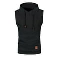thumbnail image 2 of BADHUB Mens Drawstring Sleeveless Hoodies Workout Fitness Hooded Tank Tops Solid Color Slim Summer Vest Black L, 2 of 4