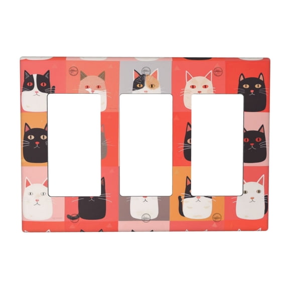 Cute Cat Meow Switch Cover Decorative Wall Plate 3-Gang Standard Size