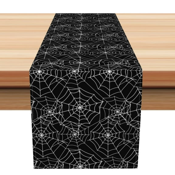 SUNOLIFE Halloween Table Runner Black Spider Web Kitchen Dining Table Decorations 13 x 72 Inch