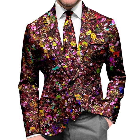 oqasdz Blazer for Men Sequin Print Long Sleeve Jacket Modern Tuxedo Alternative Stretch Slim Fit Dress Coat Travel Party Business Formal